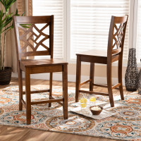 Baxton Studio RH340P-Walnut Wood Scoop Seat-PC Nicolette Modern and Contemporary Transitional Walnut Brown Finished Wood 2-Piece Counter Stool Set